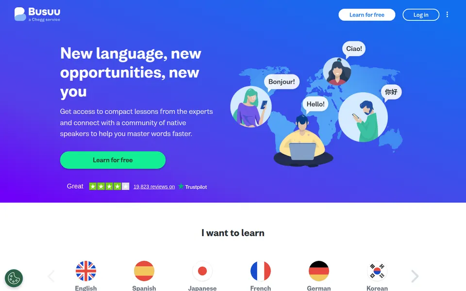 Busuu home page: New language, new opportunities, new you