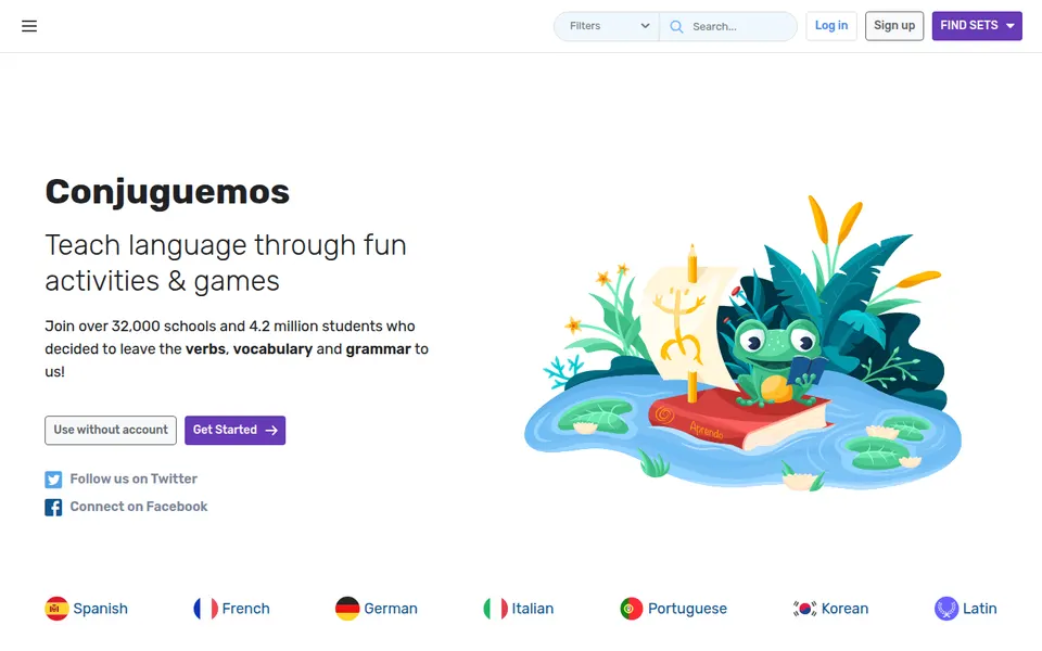 Conjuguemos home page: Teach language through fun activities and games