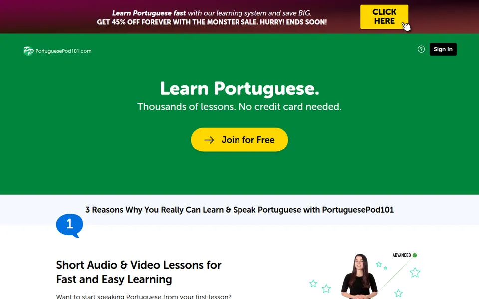 PortuguesePod101 home page: Learn Portuguese, thousands of lessons