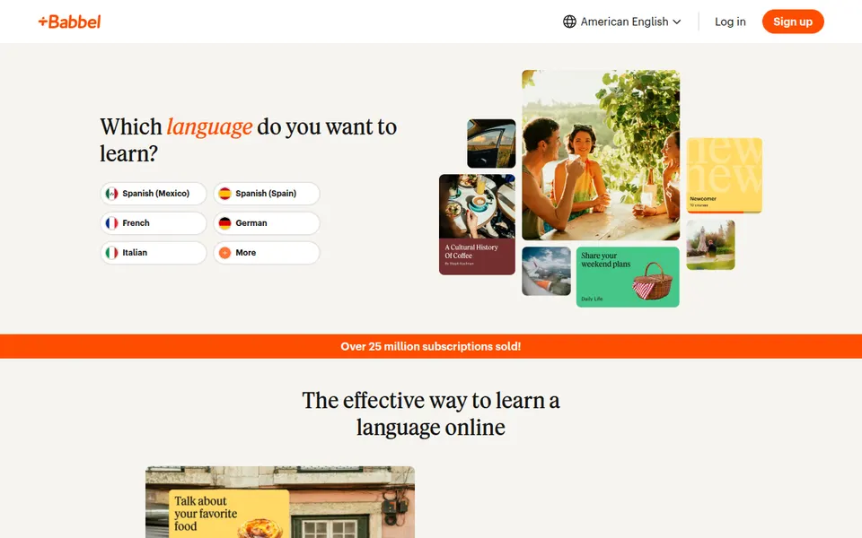 Babbel home page: Which language do you want to learn?