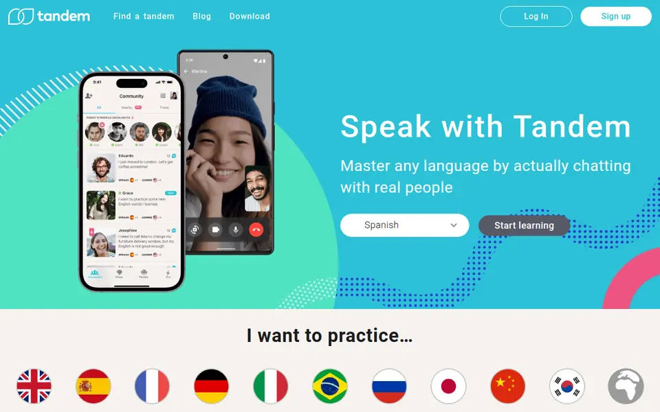 Tandem home page: Speak with Tandem, master any language by actually chatting with real people