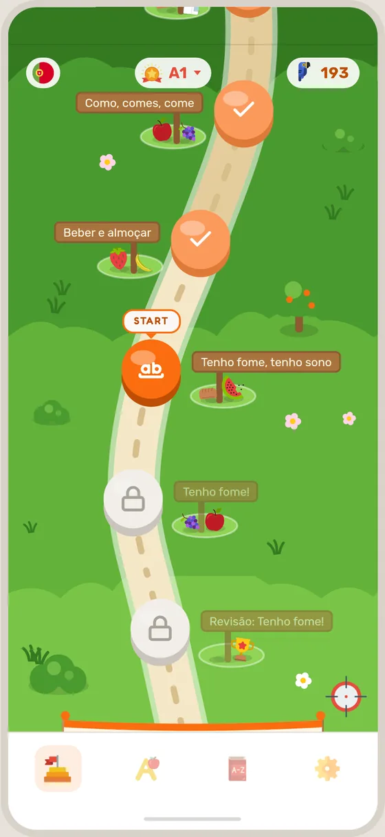 The lesson map, with the next lesson marked START