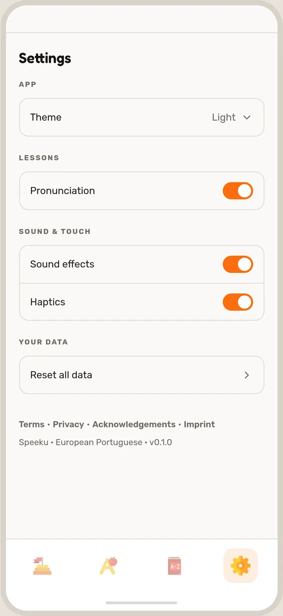 The Settings tab
