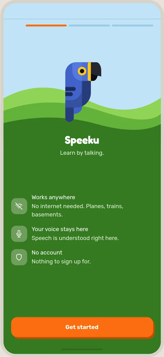 The first screen of Speeku European Portuguese