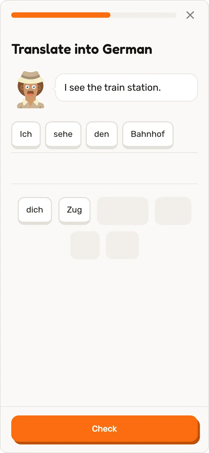 Build the sentence in a Speeku German lesson