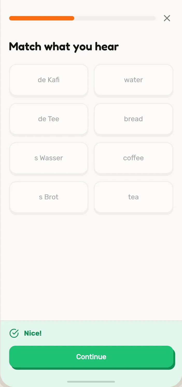 Match what you hear in a Speeku Swiss German lesson