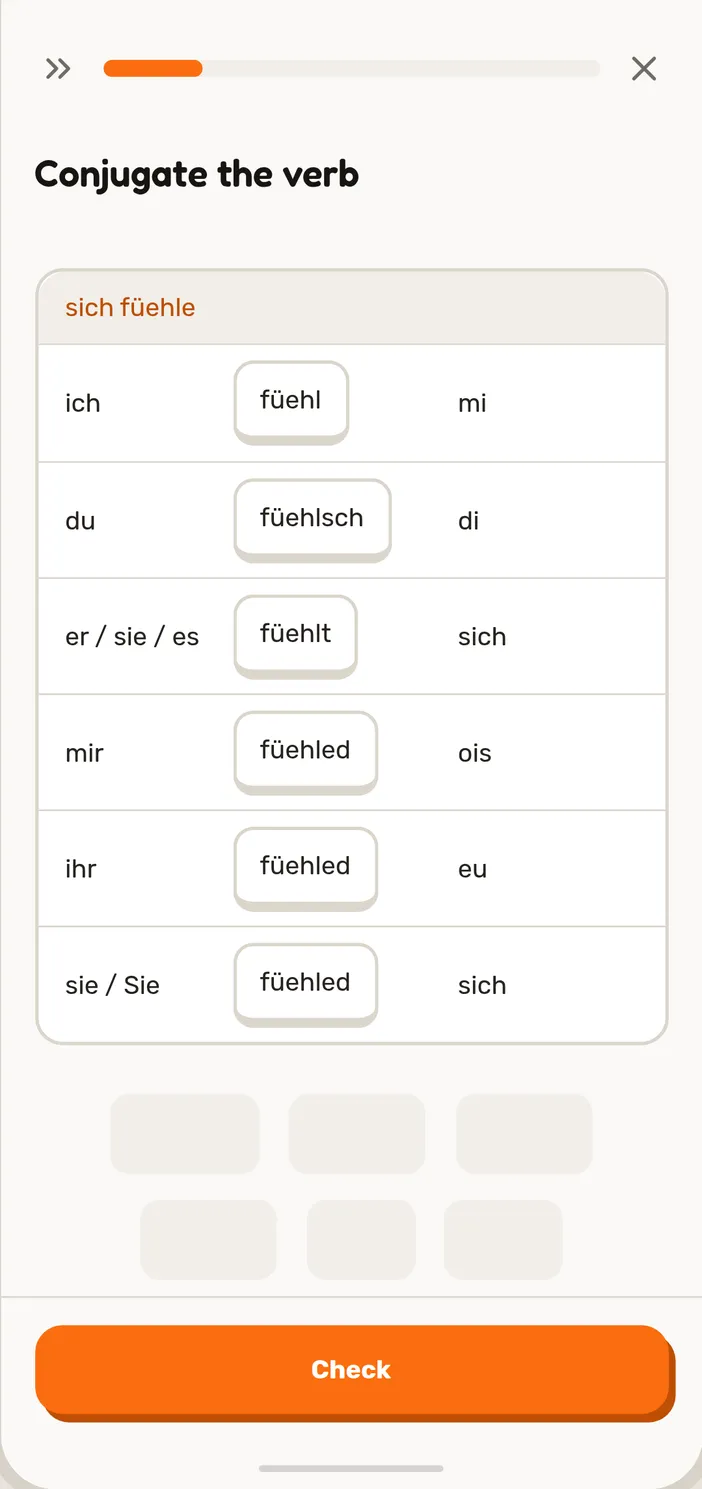 Fill the whole table in a Speeku Swiss German lesson