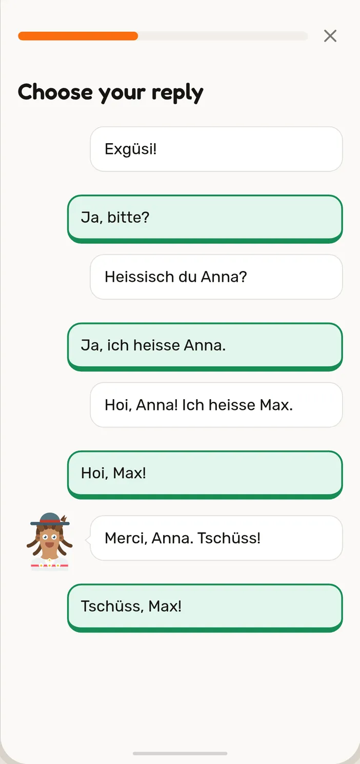 Play the scene in a Speeku Swiss German lesson