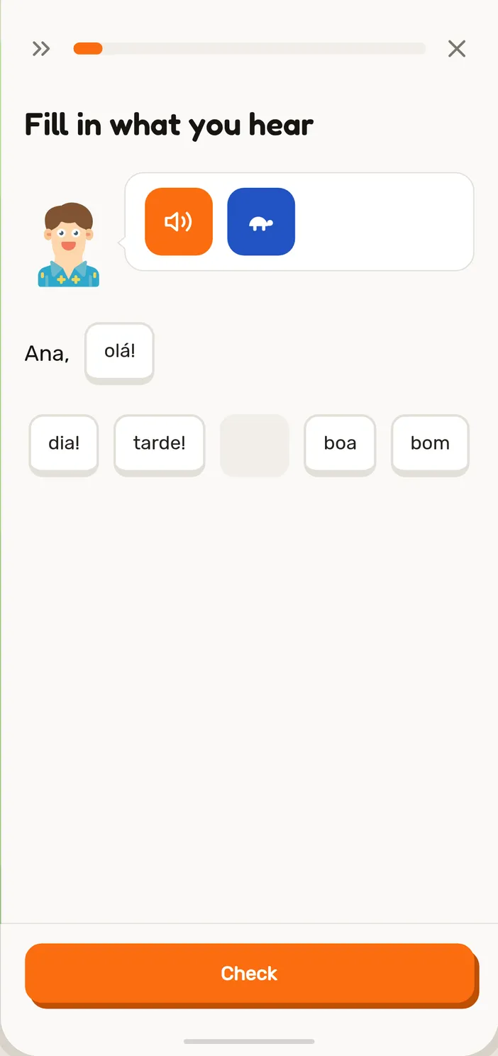 Fill the gap in a Speeku European Portuguese lesson