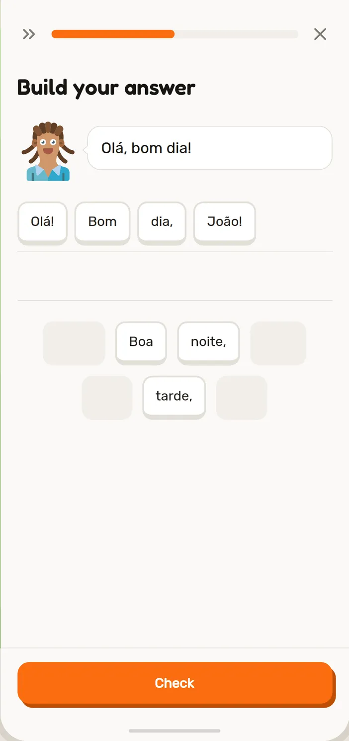 Build the sentence in a Speeku European Portuguese lesson