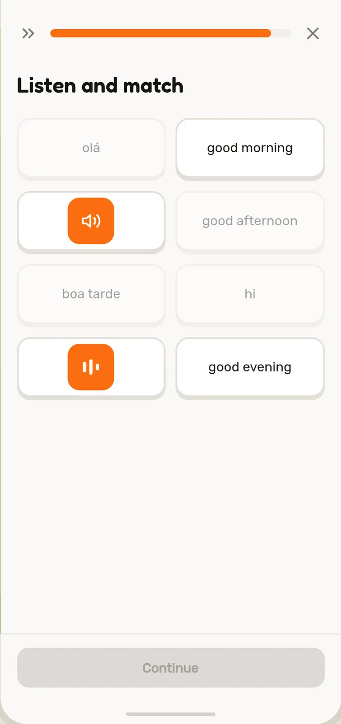 Match the pairs in a Speeku European Portuguese lesson